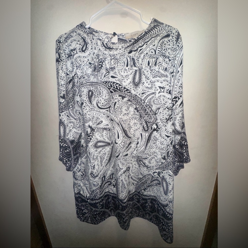 Loft Paisley Shift Long Sleeve Floral Color block Dress Size Small NWOT - Picture 10 of 12